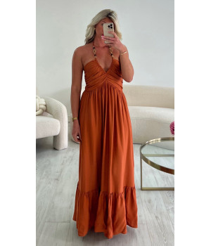 Long rust jeweled dress