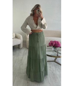 Kaki Long cotton skirt