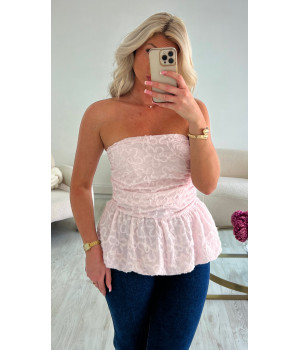 Top bustier fleurs relief pink