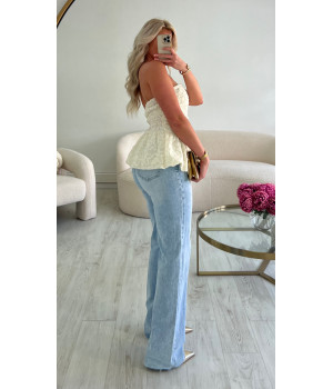 Extra long blue flared jeans