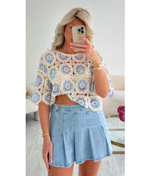 Top crochet bleu