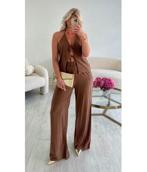Choco linen trouser suit