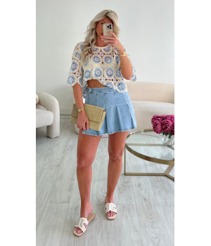 Blue pleated denim skirt...