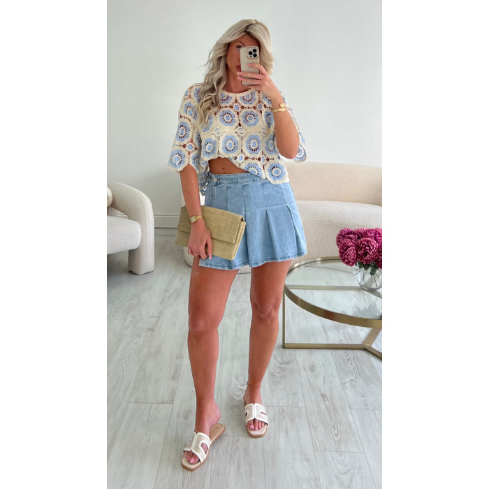 Jupe short plissée blue