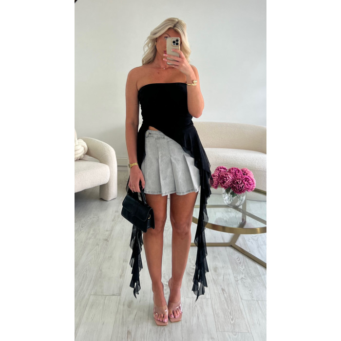 Jupe short denim plissée