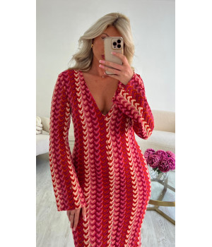 Robe longue crochet rose