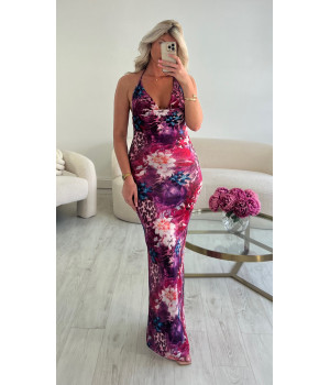 Robe longue purple fleuri