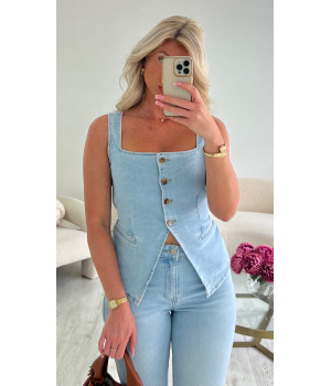 Top boléro denim bleu clair
