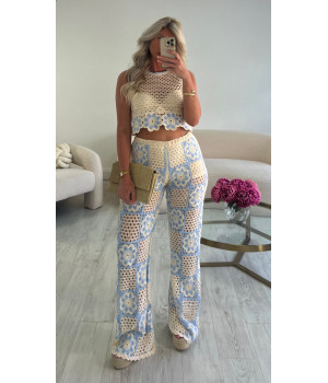 Ensemble pantalon crochet bleu