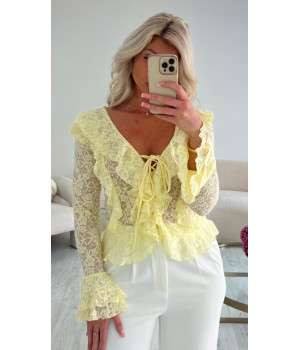 Top volant dentelle jaune