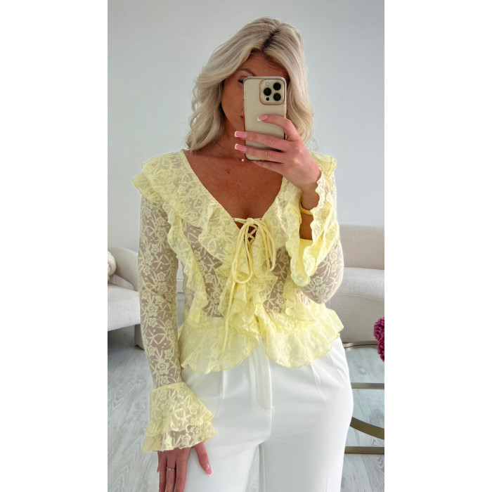 Top dentelle jaune