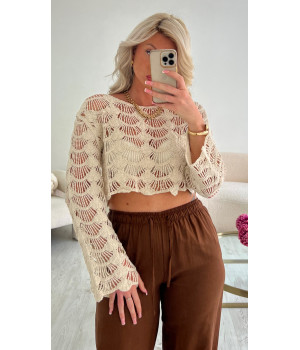 Top crochet beige