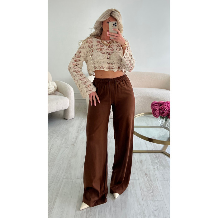 Pantalon lin marron