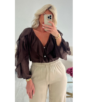 Chemise coton mousseline choco