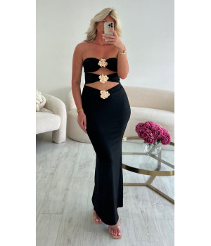 Robe ajourée noir fleurs dorés
