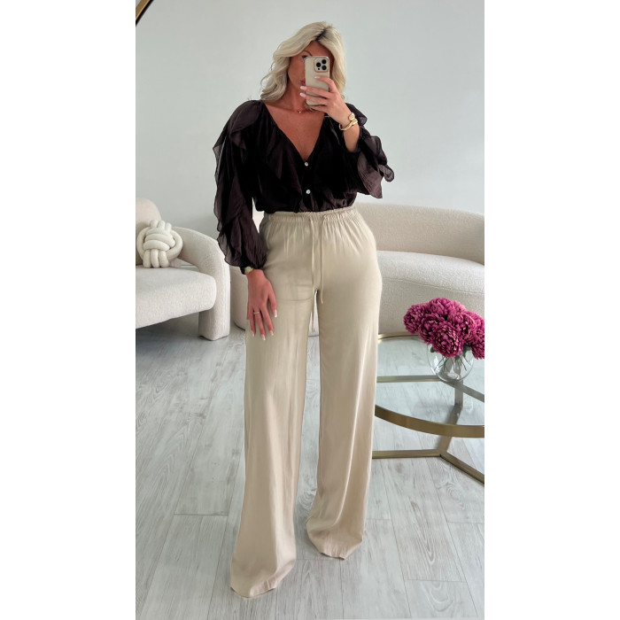 Pantalon lin extra long beige