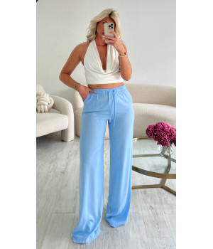 Pantalon lin extra long blue