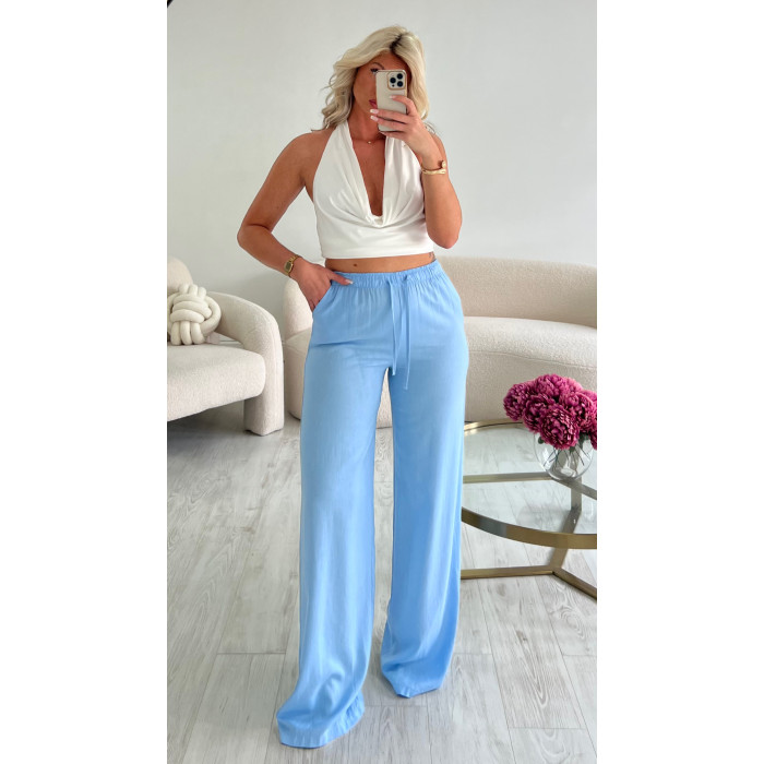 Pantalon lin extra long bleu