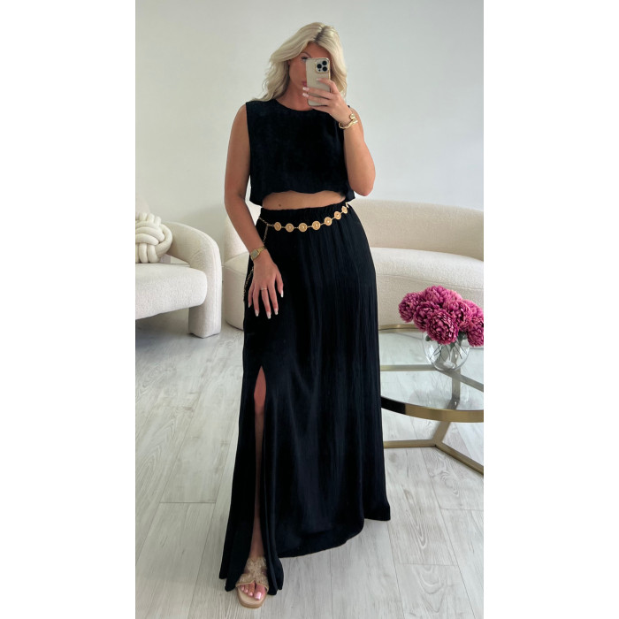 Ensemble jupe longue fente noir