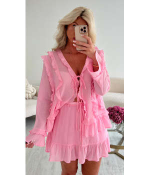 Ensemble chemise jupe coton rose