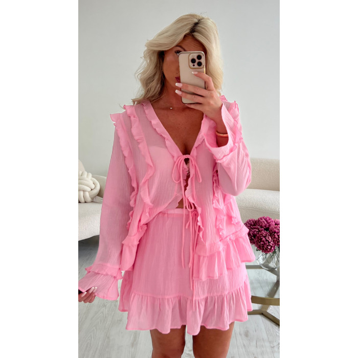 Ensemble chemise jupe coton rose