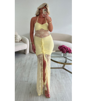 Robe dentelle longue jaune...