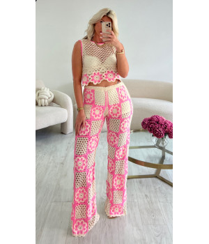 Pink crochet trouser suit