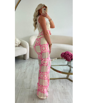 Ensemble pantalon crochet rose