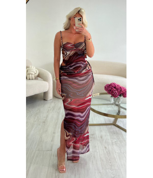 Long slit whine skirt set