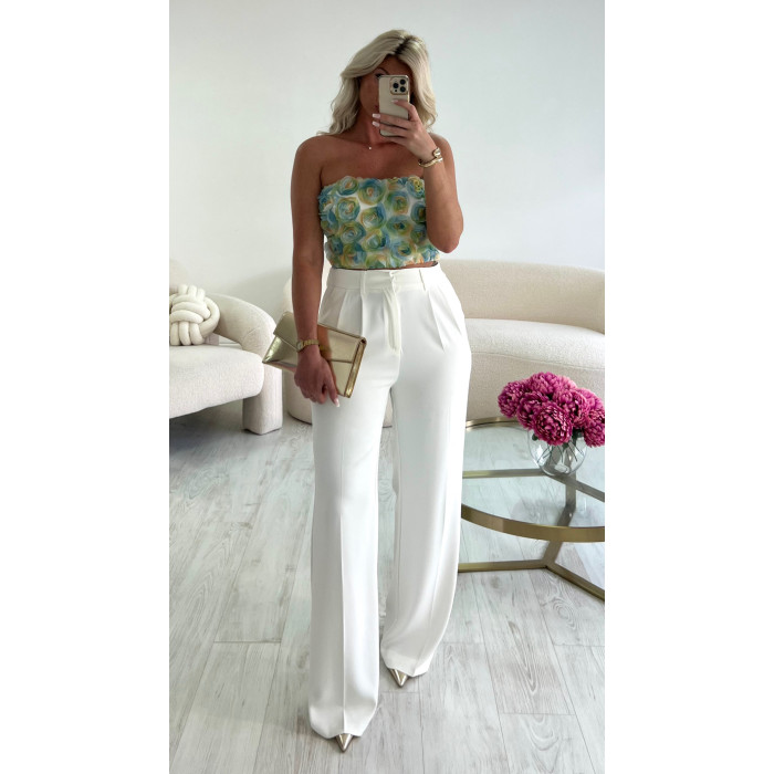 Top bustier fleurs vertes