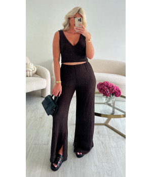 Ensemble pantalon côtelé choco