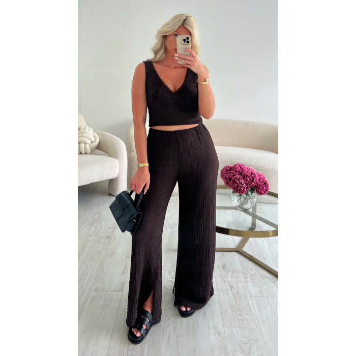 Ensemble pantalon côtelé choco