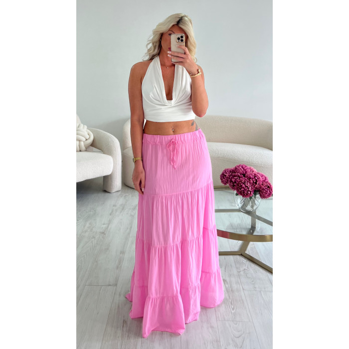 Jupe longue coton rose