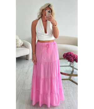 Jupe longue coton rose