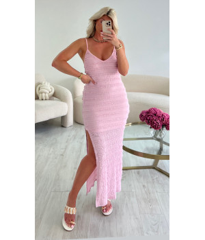 Robe rose poudré volant fente
