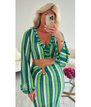 Green/blue crochet skirt set