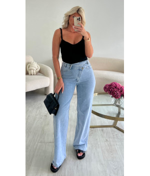 Blue wide leg asymmetry jeans
