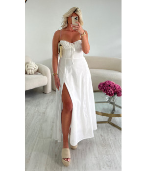 Robe midi fente coton blanche