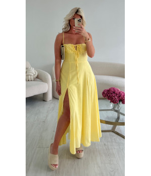 Yellow cotton slit midi dress