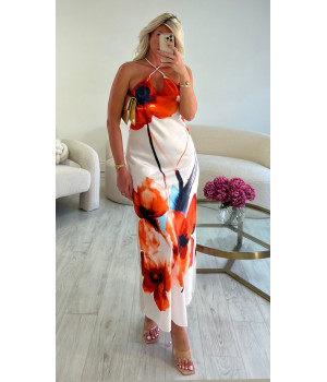 robe longue fleurs orange