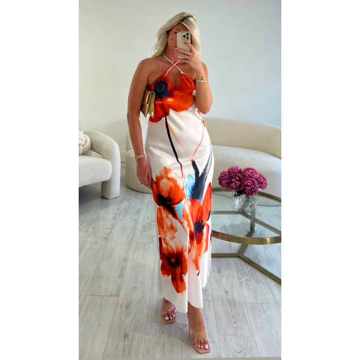 robe longue fleurs orange