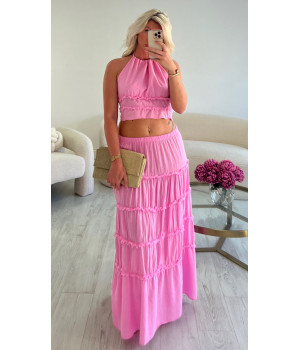Pink cotton skirt set