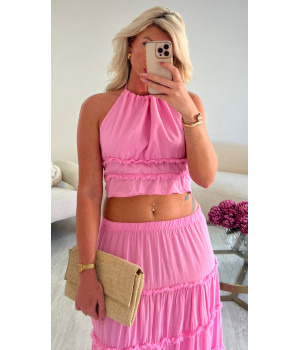 ensemble jupe longue coton rose