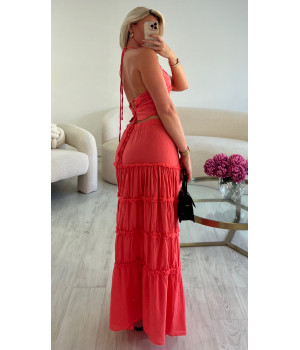 Coral cotton skirt set