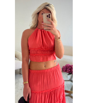 ensemble jupe longue coton corail