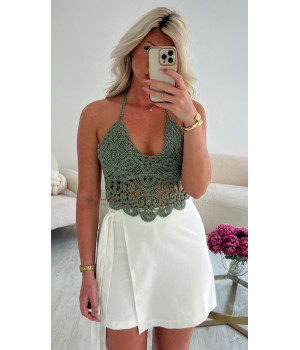 Khaki halter crochet top