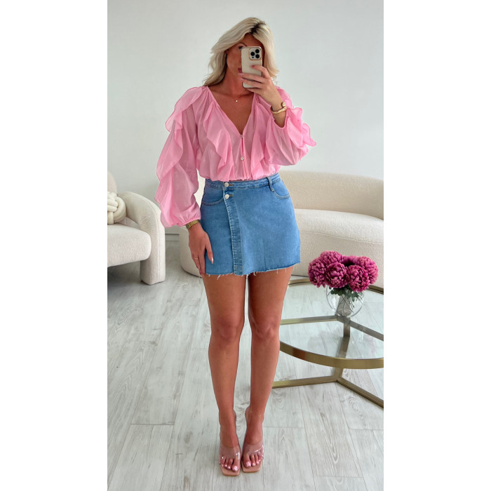 jupe short denim bleu