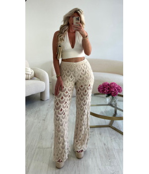 pantalon crochet beige