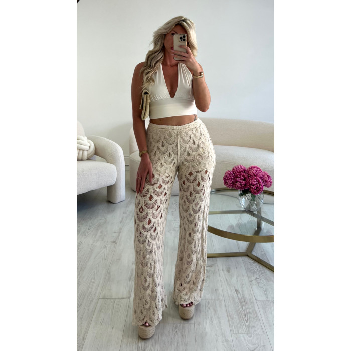 pantalon crochet beige