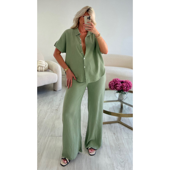 ensemble gaz de coton kaki